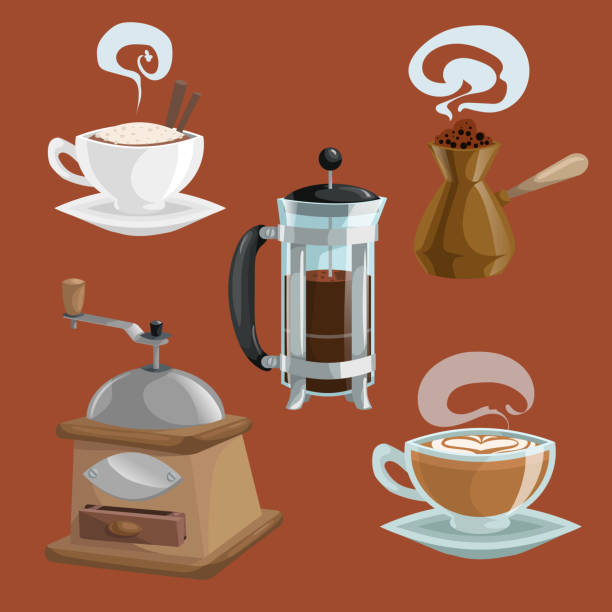 Ilustración de Conjunto De Objetos De Café De Dibujos Animados Taza De Café Con Palitos De Canela Cezve De Tetera Turca Olla De Prensa Francesa Molino De Café Ilustraciones Vectoriales Aisladas Sobre Ilustración de Conjunto De Objetos De Café De Dibujos Animados Taza De Café Con Palitos De Canela Cezve De Tetera Turca Olla De Prensa Francesa Molino De Café Ilustraciones Vectoriales Aisladas Sobre