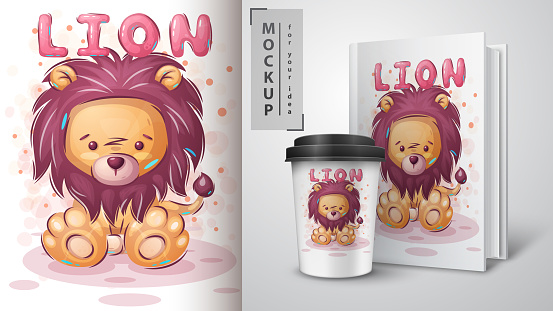 Cuteteddy lion poster and merchandising. Vector eps 10