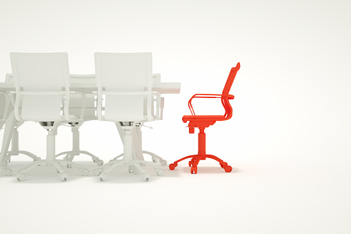 3d rendering of Meeting table with chairs on white background, meeting room. Minimal Concept.