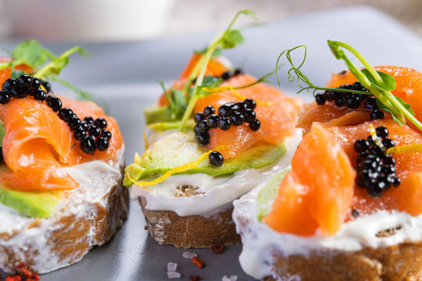 istock bruschetta avocado salmon and black caviar 1225750400
