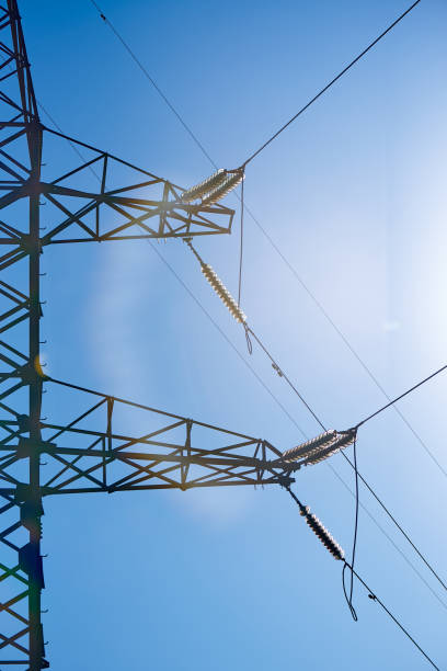 istock Pillar overhead power line. High voltage power lines against the sky in the sunlight. 1225752715