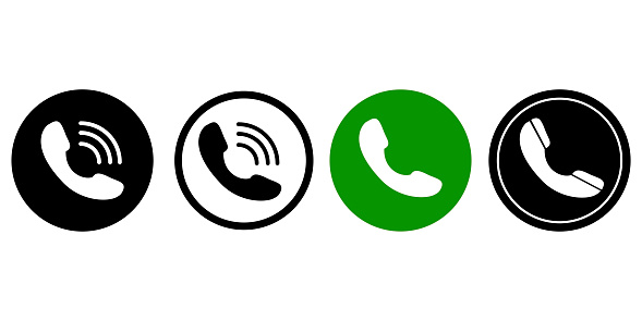 Phone handset icon, several types. Vector illustration of a phone call. Symbol, logo of telephone conversation.