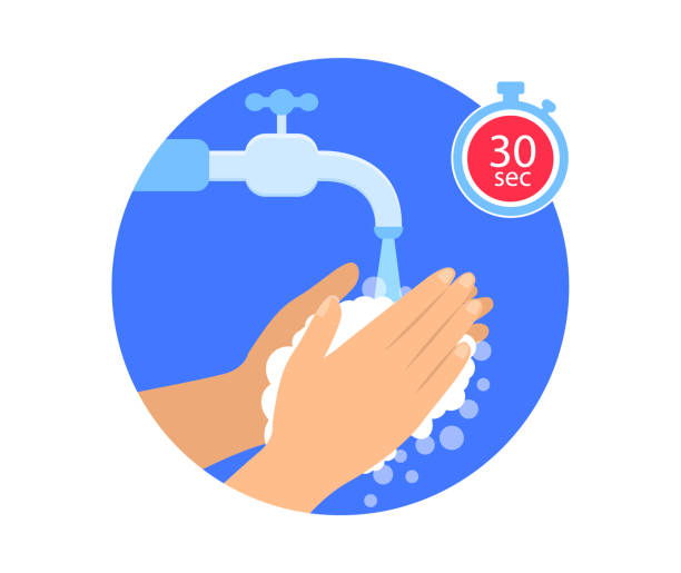 手の洗い方。石鹸で手洗い。消毒。ベクトル - washing hands illustrations点のイラスト素材／クリップアート素材／マンガ素材／アイコン素材
