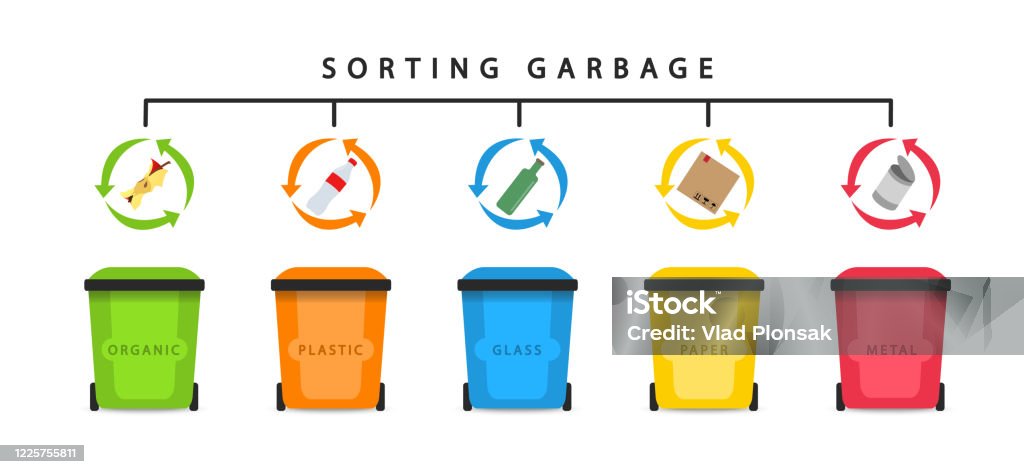 Garbage Visual Sortation Recycling Garbage Waste Sorting Sort Garbage Vector Flat Style Stock ...