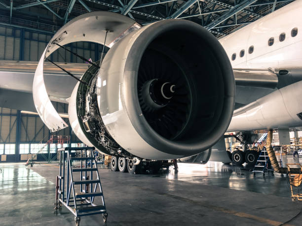 istock Aircraft opened engine for maintenance in hangar(adjusted tone) 1225758553
