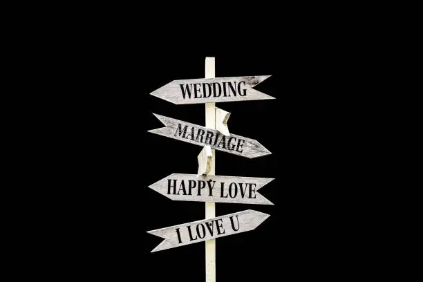 Photo of Isolated wedding sign on black background