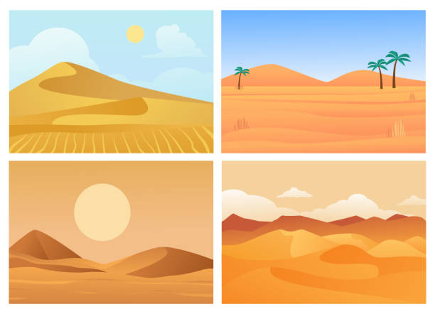 Ilustración de Paisaje Desértico Amanecer Y Puesta De Sol Calientes Palmeras En Arena Cielo Azul Seco Canteras De Arena Del Desierto Del Sahara Hermoso Color Rojonaranja De Paisaje Horizontal Ilustración Vectorial En Ilustración de Paisaje Desértico Amanecer Y Puesta De Sol Calientes Palmeras En Arena Cielo Azul Seco Canteras De Arena Del Desierto Del Sahara Hermoso Color Rojonaranja De Paisaje Horizontal Ilustración Vectorial En
