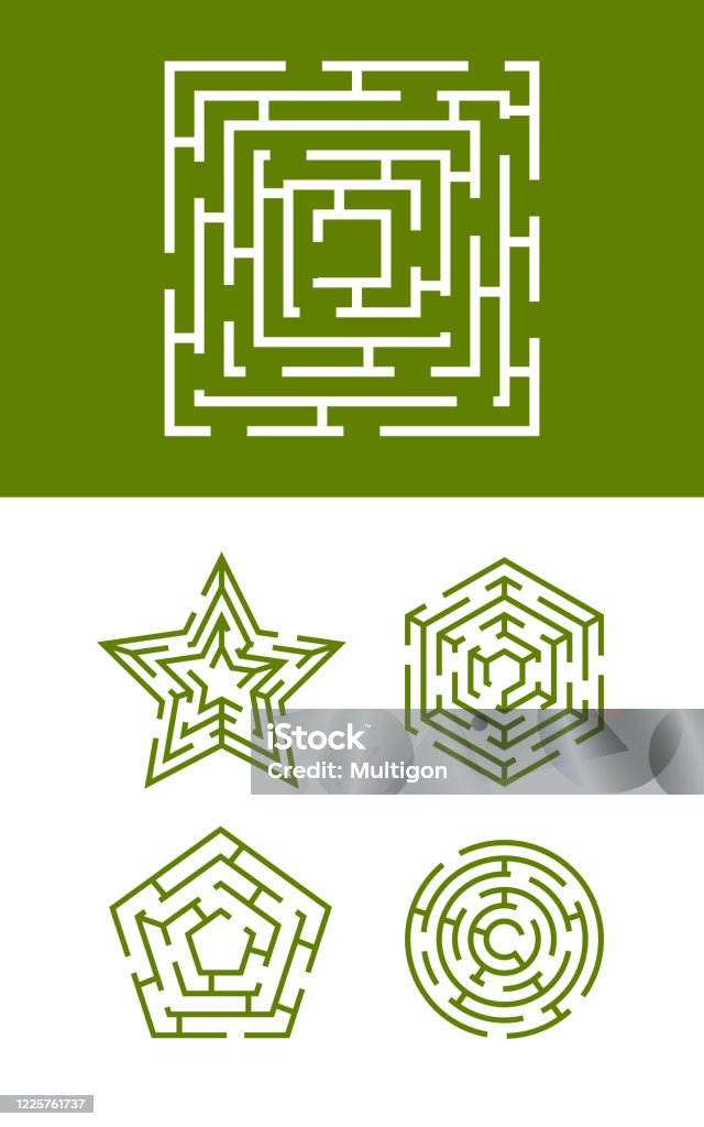Maze Collection Round Square And Star Forms Of Labyrinth Enter And
