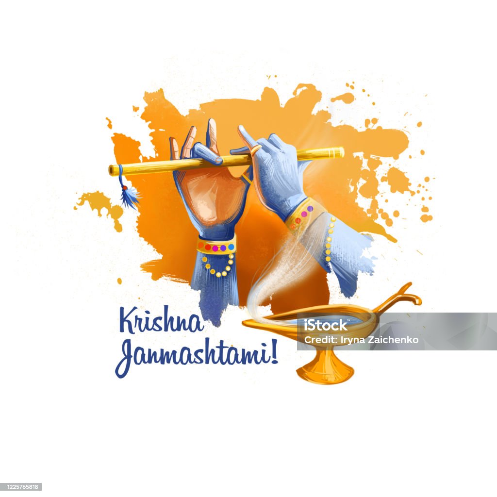 Krishna Janmashtami Digital Art Illustration Annual Hindu Festival ...