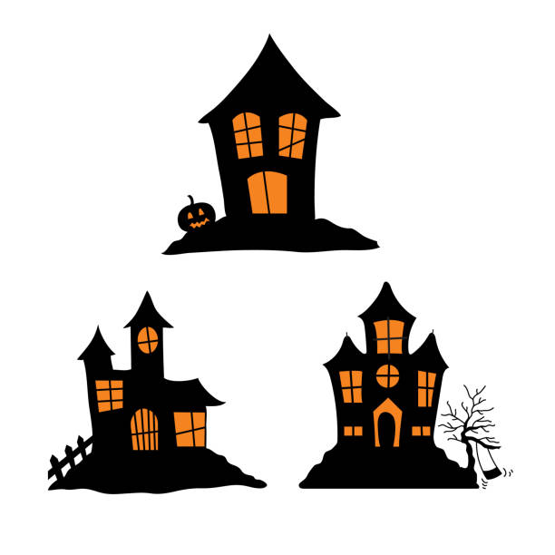 halloween haunted houses zestaw elementów wektorowych - haunted house stock illustrations