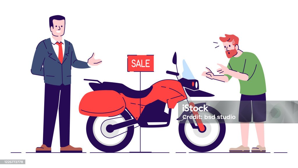 Man Buying Motorcycle On Sale Flat Doodle Illustration Tourist Purchasing  Local Transport Salesman Selling Motorbike Indonesia Tourism 2d Cartoon  Character With Outline For Commercial Use Stock Illustration - Download  Image Now - iStock