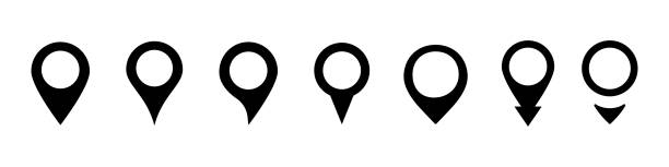 Pin location pointer. Vector isolated elements collection. Location isolated vector collection black pins. Location pointed symbol. Pin location pointer. Vector isolated elements collection. Location isolated vector collection black pins. Location pointed symbol. EPS 10 map markers and pins stock illustrations