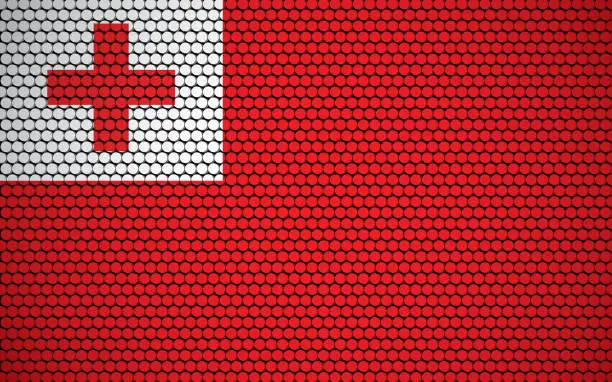 Vector illustration of Abstract flag of Tonga made of circles. Tongan flag designed with colored dots giving it a modern and futuristic abstract look.