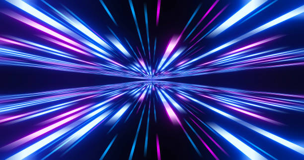 istock Abstract image of high speed. Pink blue lines composition. Abstract glow neon lines and stripes. Abstract background with flying neon glowing stripes. Motion 3d illustration 1225778080