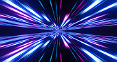 Abstract image of high speed. Pink blue lines composition. Abstract glow neon lines and stripes. Abstract background with flying neon glowing stripes. Motion 3d illustration