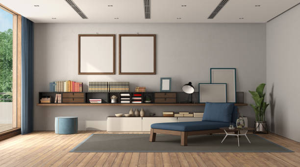 istock Minimalist living room with sideboard and chaise lounge 1225779263