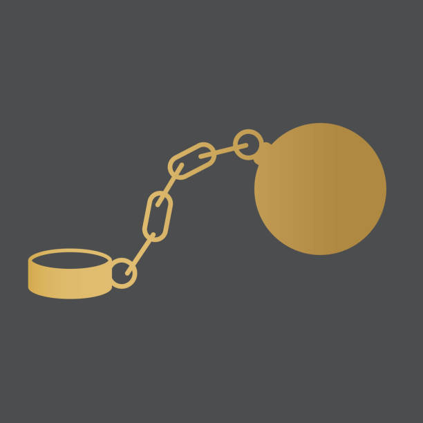 ilustraciones, imágenes clip art, dibujos animados e iconos de stock de bola de oro y icono de la cadena - golden handcuffs