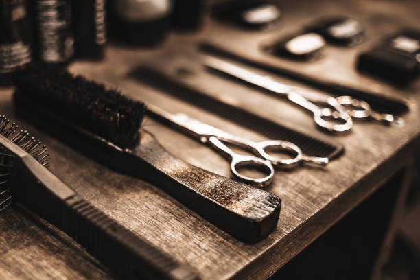 istock combs and scissors for haircuts lie on a shelf in the cabin 1225781308