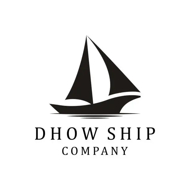 Vector illustration of Silhouette of Dhow design. Dhow Or Ship Design Inspiration Vector. Traditional Sailboat from Asia / Africa