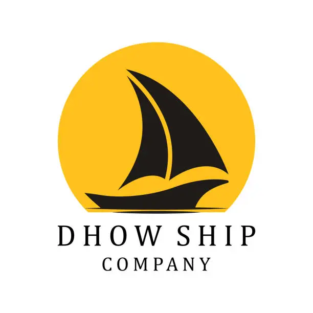 Vector illustration of Silhouette of Dhow design. Dhow Or Ship Design Inspiration Vector. Traditional Sailboat from Asia / Africa