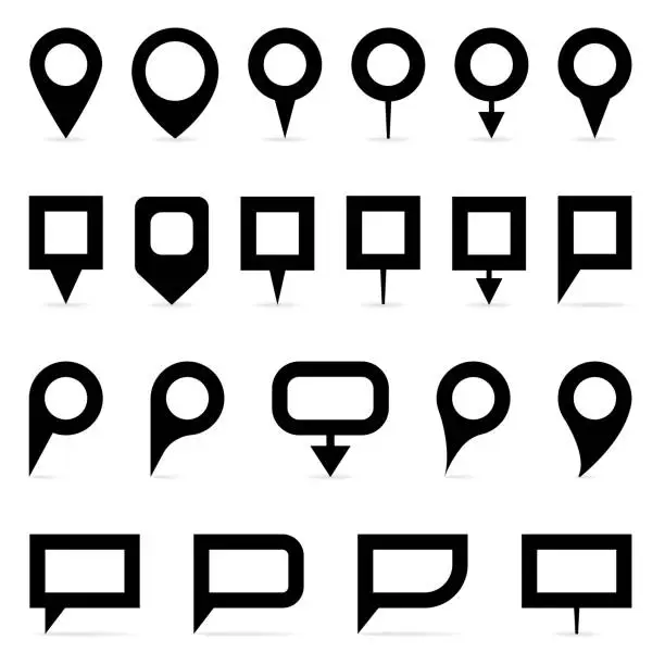 Vector illustration of Collection of simple black map markers, vector eps10 illustration.