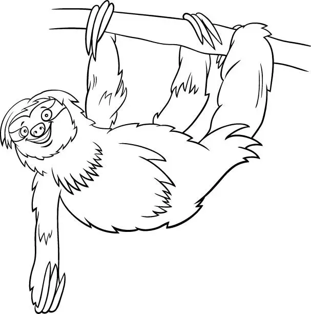 Vector illustration of sloth cartoon animal character coloring book page