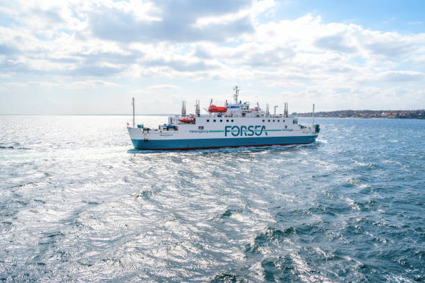 Electric car ferry between Helsingor in Denmark and Helsingborg in Sweden. stock photo