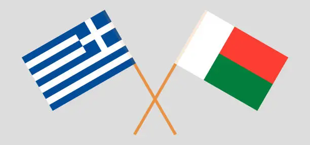 Vector illustration of Crossed flags of Madagascar and Greece