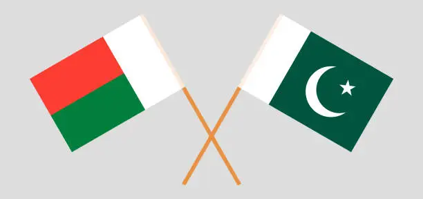 Vector illustration of Crossed flags of Madagascar and Pakistan