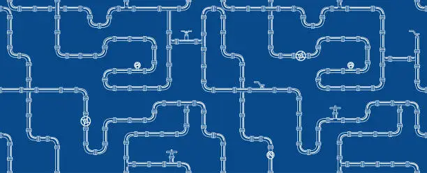 Vector illustration of industrial seamless pattern. piping for water, gas, oil.