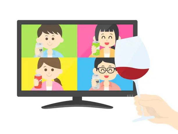 Vector illustration of An online drinking party.