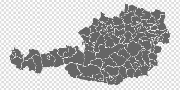 Blank map Austria in gray. High detailed vector map of Austria with provinces  and on transparent background for your web site design, logo, app, UI.  EPS 10. Blank map Austria in gray. High detailed vector map of Austria with provinces  and on transparent background for your web site design, logo, app, UI.  EPS 10. austria map stock illustrations