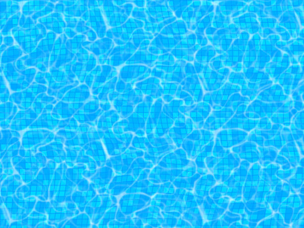 Realistic blue swimming pool. Realistic blue swimming pool with tile and water surface texture, flow waves. Blue water background. Vector illustration. swimming pool background stock illustrations