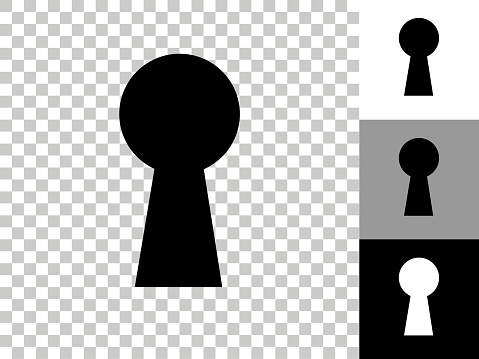 Key Hole Icon on Checkerboard Transparent Background. This 100% royalty free vector illustration is featuring the icon on a checkerboard pattern transparent background. There are 3 additional color variations on the right..