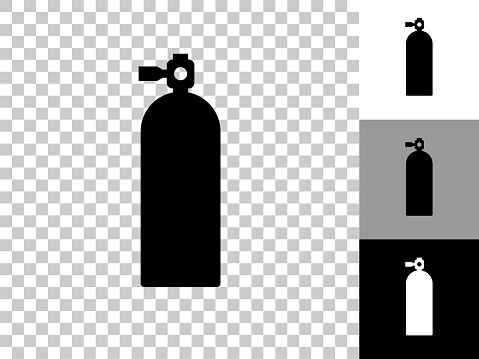 Oxygen Tank Icon on Checkerboard Transparent Background. This 100% royalty free vector illustration is featuring the icon on a checkerboard pattern transparent background. There are 3 additional color variations on the right..