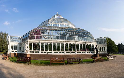 Liverpool, England - September 15, 2011: The Palm House, a restored Victorian Glasshouse, in Sefton Park in Liverpool, England