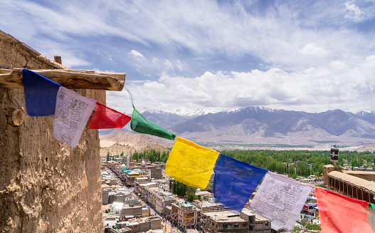 View of Leh, India in the located among the great Himalayan mountain.