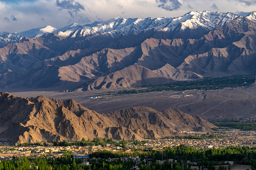 Panoramic view of Leh, India in the located among the great Himalayan mountain.