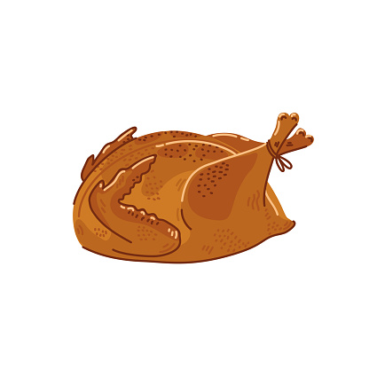 Fried chicken. Cooked whole chicken on white background. Simple flat style vector illustration