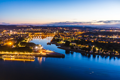 City of Koblenz with Deutsches Eck at sunset