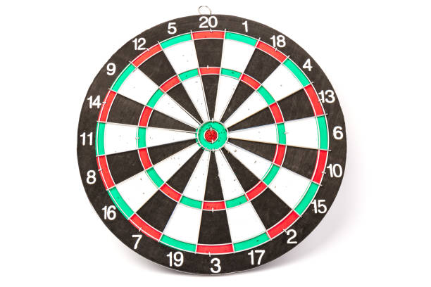 istock Dartboard with darts on white background, closeup. Purpose concept 1225810719