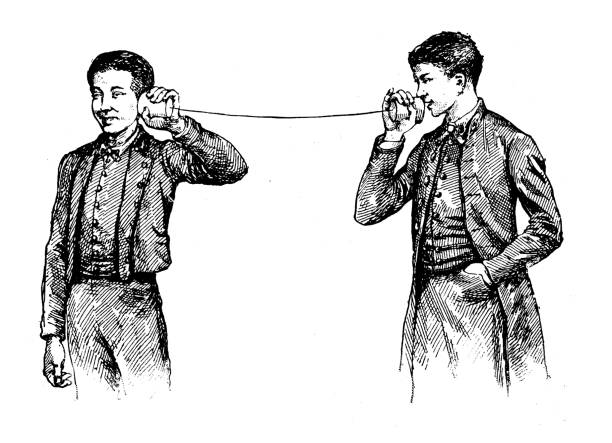 Antique illustration of scientific discoveries, experiments and inventions: Telephone, microphone, transmitter