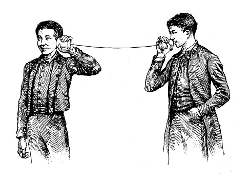 Antique illustration of scientific discoveries, experiments and inventions: Telephone, microphone, transmitter
