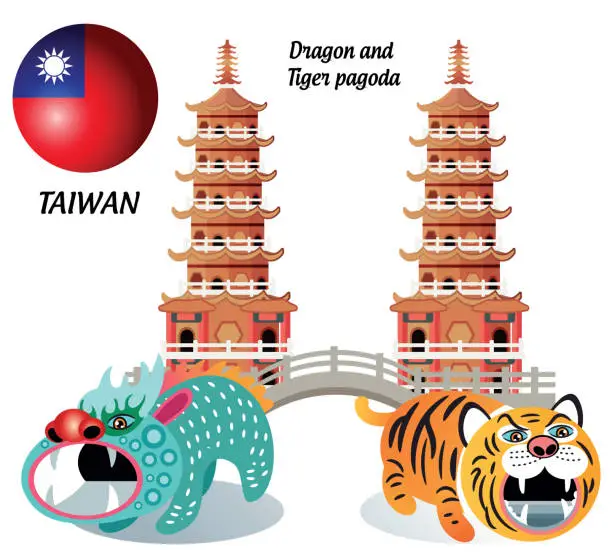 Vector illustration of Dragon and tiger pagodas