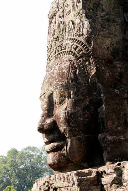 Smiling Buddha Face on Bayon temple in Angkor Wat, Cambodia's Archeological site in Siem Reap