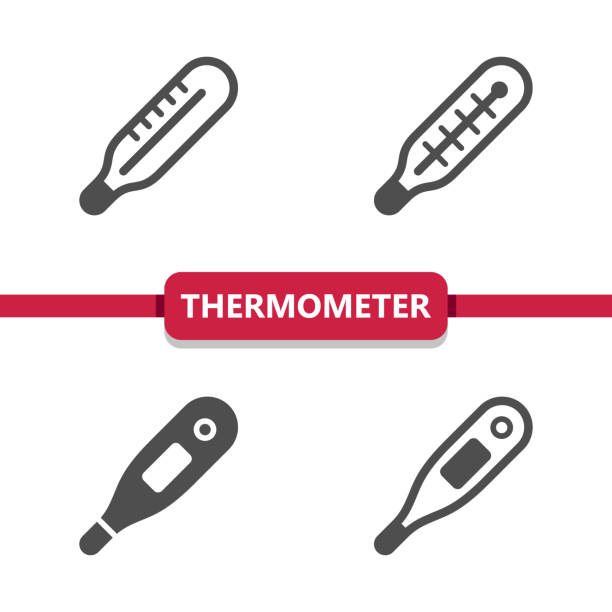 ilustrações de stock, clip art, desenhos animados e ícones de thermometer icons - termómetro digital