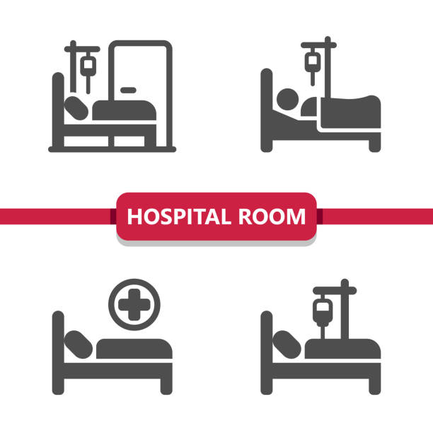 ikony sali szpitalnych - medical equipment healthcare and medicine intensive care unit iv drip stock illustrations