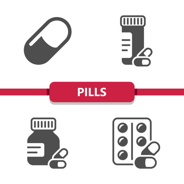 Pills Icons Professional, pixel perfect icons optimized for both large and small resolutions. EPS 10 format. pill bottle stock illustrations