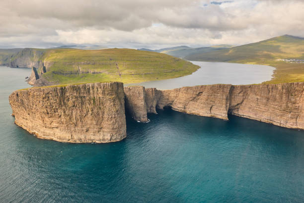 istock Faroe islands dramatic coastline in Vagar. Leitisvatn lake 1225818993