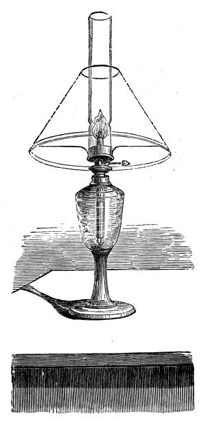 ilustrações de stock, clip art, desenhos animados e ícones de antique illustration of scientific discoveries, experiments and inventions: lamp - panoramic illustration and painting antique old fashioned